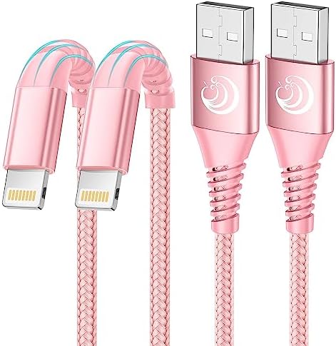 Aioneus 10 ft i Phone Charger 2 Pack – Apple Certified Lightning Cable with Fast Charging, Extra Long Nylon Braided Cord in Stylish Pink for i Phone 13, 12, 11, XS, XR, 10, 8, 7, 6 Plus – Unmatched Durability and Flexibility