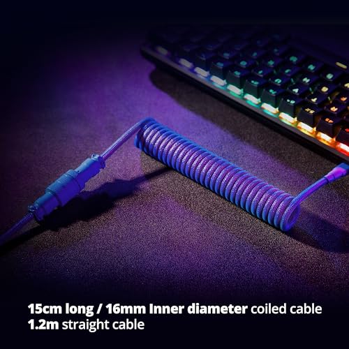 GUNMJO Pro Custom Coiled USB C Cable for Gaming Keyboards – Premium Double-Sleeved Mechanical Keyboard Accessory with Detachable Metal Aviator, 1.5 m USB-C to USB-A in Sleek Carbon Black – Ultimate Speed, Durability, and Aesthetic Upgrade for Gamers