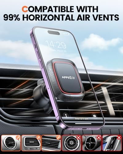 Upgrade Your Driving Experience with the APPS2 2-Pack Magnetic Phone Car Mount – Enhanced Air Vent Holder for i Phone & Galaxy Devices, Featuring 6 Ultra-Strong Magnets and Adjustable Secure Fit for All Vehicle Types – Perfect for Hands-Free Navigation and Communication
