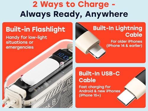 Ultimate Travel Companion: X Link B 10,000 m Ah Power Bank with Dual USB-C & Lightning Cables, Fast Charging, Flashlight Feature, i Phone & Samsung Compatible, Sleek Orange Design for On-the-Go Power