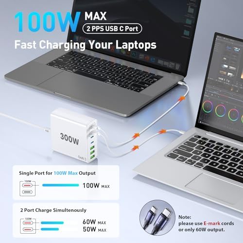 Power Up Efficiently: 300 W 7-Port USB-C Fast Charger Station – Dual PPS PD 100 W Laptop Power Adapter for Multi-Device Charging – Compact & Reliable Wall Hub in Blue – Perfect for Home & Office Use