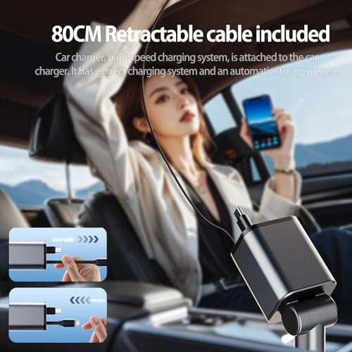 Compact 87 W Retractable Car Charger for i Phone 16 – Fast Charging USB-C Adapter for Road Trips and Daily Commutes, Essential Travel Accessory for Men and Women, Superior Compatibility and Safety Features