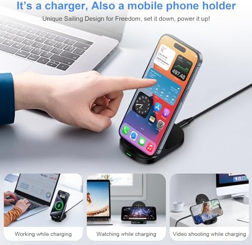 15 W Fast Wireless Charger Stand for Samsung & i Phone – Universal Charging Station for S24, S23, Z Flip 5, i Phone 15, Google Pixel 8 – Sleek Design with Anti-Slip Base & Smart LED Indicator for Effortless Power