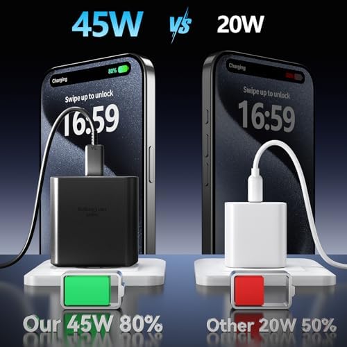 Apple 16 Series 45 W USB-C Rapid Charger with 6.6 ft Type-C Cable – Ultimate Fast Charging Solution for i Phone 16, Galaxy S24/S23, and All USB-C Devices – Compact, Durable, and Safety-Enhanced Power Adapter for On-the-Go Efficiency