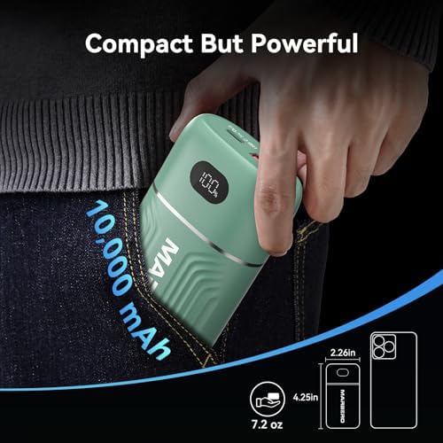 MARBERO Ultra-Lightweight 10,000 m Ah Fast Charging Power Bank – Compact USB-C Charger with 18 W Output for i Phone, i Pad, Samsung Galaxy & Google Devices – Essential Travel Companion with Advanced Safety Features for On-the-Go Power Management