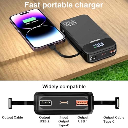Ultra-Fast 27000 m Ah Portable Power Bank with Dual Built-in Cables and LCD Display – 22.5 W High-Capacity Charger for Smartphones, Tablets, and More – Ultimate Reliability and Efficiency for On-the-Go Charging