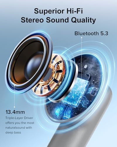 Sleek Rose Gold Wireless Earbuds with Bluetooth 5.3 | 42-Hour Long Battery Life & IPX7 Waterproof Design | Premium Noise Cancelling Earphones for Exceptional Audio | Intelligent LED Display for Seamless Connectivity on i OS & Android