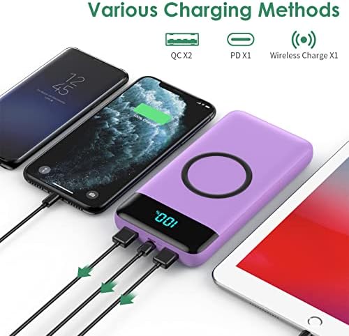 Ultra-High Capacity 30,800 m Ah Wireless Power Bank – 15 W Fast Charging & 25 W PD QC4.0 – Smart LED Display with 4 Outputs & 2 Inputs – Versatile USB-C External Battery Pack for i Phone, Samsung & More – Travel-Ready Charging Solution in Sleek White Finish