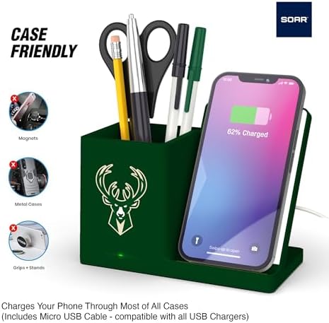 SOAR Smart Wireless Charger & Stylish Desktop Organizer – Fast 10 W Charging for Qi-Enabled Devices, Clutter-Free Workspace Solution with Built-in Storage and Safety Features