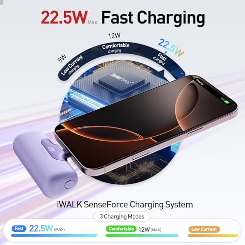 Compact Pink i WALK 5500 m Ah Power Bank – Ultra-Fast 22.5 W USB-C Charger for i Phone 16/15, Samsung Galaxy S25/S24/S23, i Pad – Lightweight Portable Battery for On-the-Go Charging and Enhanced Compatibility