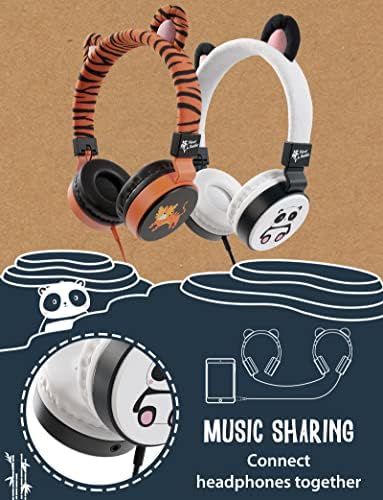 Furry Tiger Eco-Friendly Kids Headphones with Built-in Microphone – Volume-Limiting Design for Safe Listening, Superior HD Sound Quality, and Travel-Friendly Foldable Structure Perfect for i Pad and Laptop Compatibility