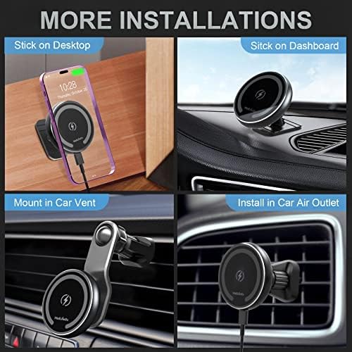 Mag Safe Car Mount Charger for i Phone 12-16 Pro, Pro Max, Plus & Mini – Fast 36 W QC 3.0 Wireless Charging with Strong Magnetic Hold for Dashboard and Vent – Sleek Dark Black Design for Ultimate Device Security and Accessibility on the Road