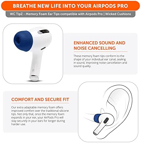 Upgrade Your Sound Experience with WC Tip Z Memory Foam Ear Tips for Air Pods Pro | Enhanced Comfort, Superior Noise Isolation, and Quick Foam Rebound | Perfect Navy Blue Fit for Charging Case | Ideal for Audiophiles and Active Users