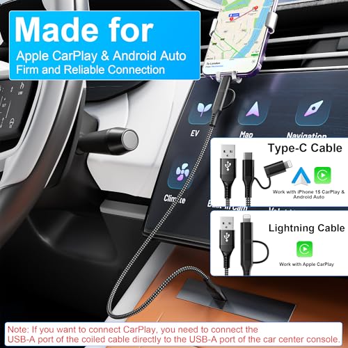 Versatile 10 FT Long USB to USB-C and Lightning Charging Cable – MFi Certified Nylon Braided Fast Charger for i Phone 16, 15, 14, 13 & Android Carplay – 3 A Rapid Power Delivery & Durable Tangle-Free Design for Enhanced Compatibility and Convenience