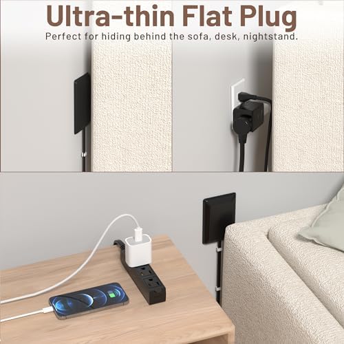 Ultra-Thin 3 FT Flat Plug Extension Cord with Baby-Proof Outlet Covers – Versatile 3 Outlet Power Strip for Safe Home Use, ETL Listed, Compact Cord Concealer Kit, 13 A 125 V 1625 W – Perfect for Kitchens and Tight Spaces, White Finish for Seamless Integration