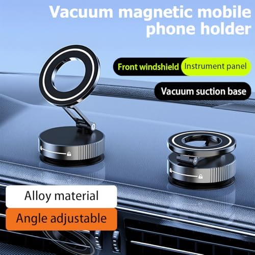 Car Vacuum Magnetic Phone Holder, Suction Cup Foldable Vehicle Smartphones Mount, 360° Rotatable Adjustable Automotive Cellphone Stand Accessories, Universal for SUV, Sedan, Truck (Silver) – Enhanced Compatibility and Speed