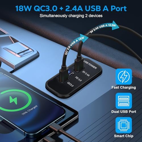 Linkstyle Dual 12 V USB Charging Outlet – Advanced PD3.0 & QC3.0 Power Hub for Cars and Marine Use – High-Speed 3-Port Fast Charger for Smartphones and Tablets, Perfect for Road Trips and Boating Adventures