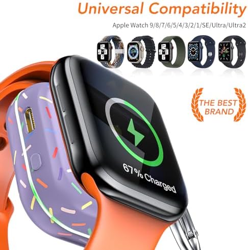 HUOTO Compact Magnetic Wireless Charger for Apple Watch – 1200 m Ah Portable Power Bank Keychain, Compatible with Series 10/9/8/Ultra 2/Ultra/7/6/5/4/3/2/SE, Ideal Travel Accessory for Effortless Charging On-the-Go