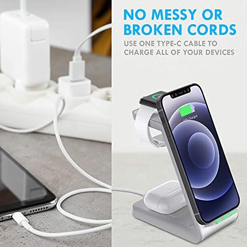 Aduro Power Up Trinity Pro 3-in-1 Wireless Charging Station for Apple Devices – Ultimate Fast Qi Charging Dock for i Phone 12/11/SE, Apple Watch & Air Pods – Sleek Design with Enhanced Safety Features for Efficient Power Management and Organized Device Storage