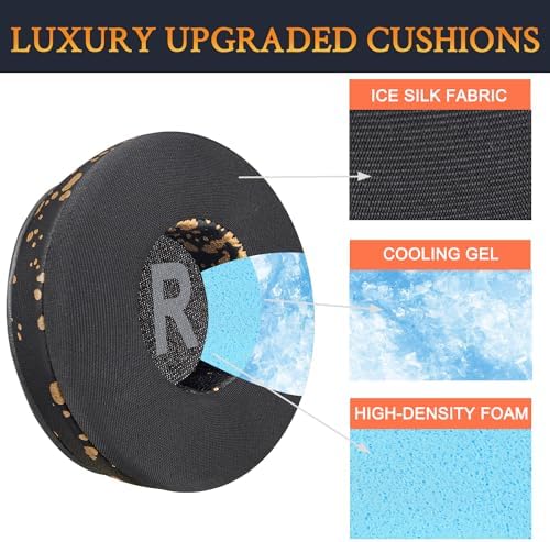 SOULWIT Premium Cooling Gel Earpads for Jabra Move/Elite 25 h Wireless Headphones – Advanced Noise Isolation Foam with Breathable Ice Silk Fabric for Ultimate Comfort and Superior Sound Quality – Elegant Black Gold Aesthetic Upgrade