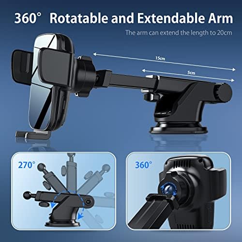 Ultimate Wireless Car Charger Mount – 15 W Fast Auto-Clamping Phone Holder for i Phone 16/15/14/13/12 Pro Max, Samsung Galaxy, LG & More – Versatile Dashboard, Windshield & Air Vent Compatibility with Safety Features for Effortless Charging on the Go