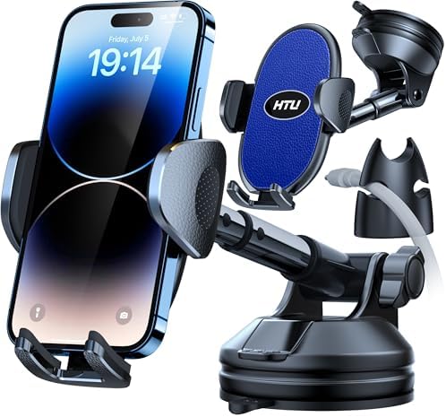 HTU Military-Grade Suction Car Phone Holder 2025 – Versatile Telescopic Arm Smartphone Mount for Dashboard & Windshield – Compatible with i Phone 16 Pro Max, 15, 14, 13, 12 & Samsung – Enhanced Stability for Trucks & Jeeps – Sleek Black Finish for Modern Interiors