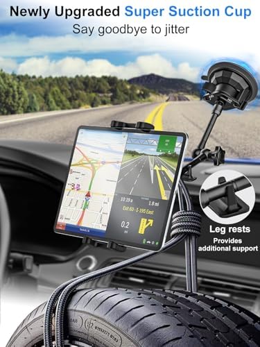 Ultimate Heavy-Duty Tablet Holder for Car Dashboard and Windshield – Super Suction Cup Mount for i Pad Pro, Galaxy Tab, and All 4-12.9″ Tablets & Phones – Enhanced Stability, Adjustable Viewing Angles, and Effortless Installation for Safe Navigation and Entertainment on the Go