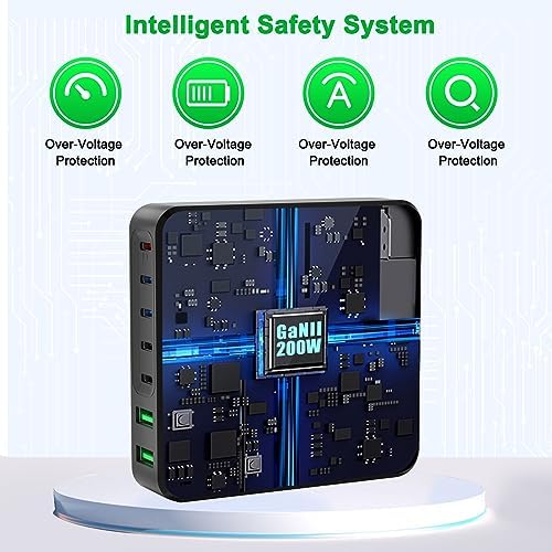 High-Speed 185 W USB C Charging Station with 7 Ports – Versatile Ga N Charger for Mac Book Pro/Air, i Pad, i Phone 14/13/12 Series, and Samsung Galaxy Note – Ultimate Multi-Device Power Hub for Home, Office, and Travel