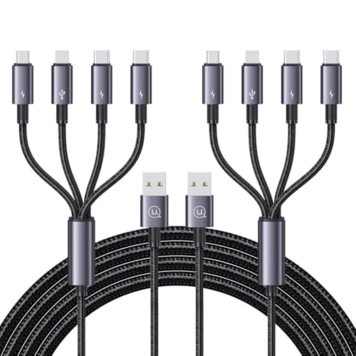 4-in-1 Multi Charging Cable 4FT – Nylon Braided USB Cord with Type C/Micro/L Connectors for Cell Phones/Tablets/Earphone- 2Pack – Enhanced Compatibility and Speed