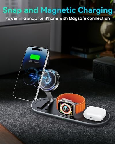 Ultimate 3-in-1 Magnetic Charging Station for Apple Devices – Fast, Foldable Dock for i Phone 12-16, Apple Watch, and Air Pods (Black) – Streamline Your Charging Experience with Enhanced Speed and Safety Features