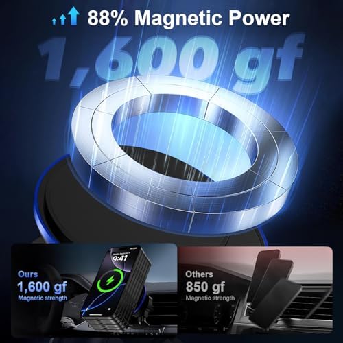 Magnetic Wireless Car Charger and Auto-Clamping Phone Holder for i Phone 12-16 & Samsung Galaxy S25 Ultra – 15 W Fast Charging Air Vent Mount for Effortless Navigation and Secure Device Accessibility