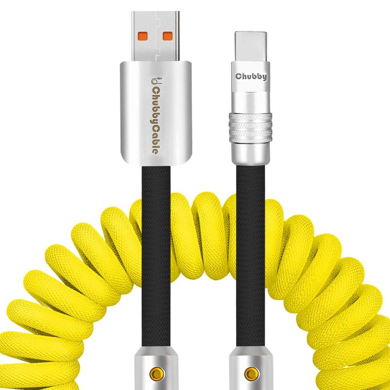 Experience Unmatched Charging Versatility with the Chubbycable Curly Chubby – 240 W High-Speed Retractable USB-C Cable, Extends 2.29 to 3.6 FT, Ideal for Car Play & Android Auto, Stylish Dark Blue and Green Coiled Design for Effortless Organization and Durability