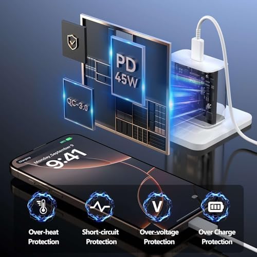 Apple 16 Series 45 W USB-C Rapid Charger with 6.6 ft Type-C Cable – Ultimate Fast Charging Solution for i Phone 16, Galaxy S24/S23, and All USB-C Devices – Compact, Durable, and Safety-Enhanced Power Adapter for On-the-Go Efficiency