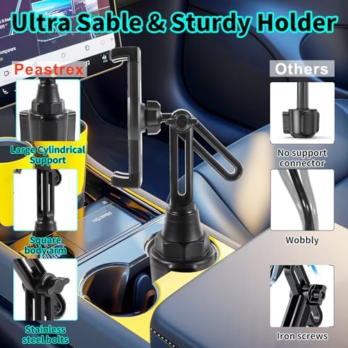 Peastrex Adjustable Tablet Holder for Car – Universal Cup Mount Stand for i Pad, i Phone & Galaxy Z Fold | 360-Degree Rotating Design for Enhanced Viewing & Hands-Free Convenience in Trucks, Golf Carts & More