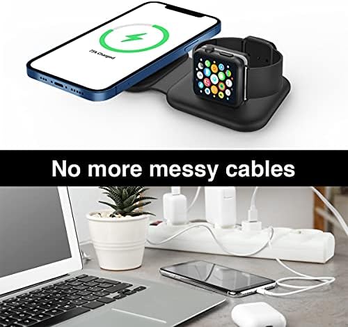 Nema Tech Ultra-Fast 2-in-1 Foldable Wireless Charging Station: Compact Dock for Apple Watch, Air Pods, i Phone 14/13/12/11/XR & Samsung Galaxy S Series – Efficient, Travel-Friendly Charging Hub for On-the-Go Professionals