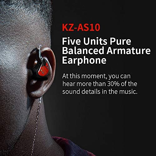 Linsoul KZ AS10 Hi-Fi Stereo Earbuds with 5 Balanced Armature Drivers – Premium Noise-Canceling In-Ear Headphones for Unmatched Sound Clarity, Detachable 0.75 mm Cable, Sleek Black Design for Comfort and Style