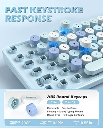 Retro-Inspired Wired Keyboard with Round Keys – Stylish Dark Blue USB Typing Experience for PC & Laptop Users – Ergonomic Full-Size Design for Enhanced Comfort and Productivity – Perfect for Windows Compatibility and Nostalgic Aesthetics