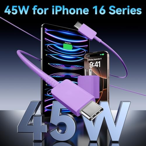 Apple 16 Series 45 W USB-C Rapid Charger with 6.6 ft Type-C Cable – Ultimate Fast Charging Solution for i Phone 16, Galaxy S24/S23, and All USB-C Devices – Compact, Durable, and Safety-Enhanced Power Adapter for On-the-Go Efficiency