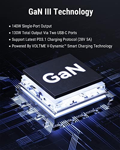 VOLTME 140 W Ultra-Fast USB-C Charger – PD3.1 PPS Ga N Technology, 3-Port Wall Charging Hub for Mac Book Pro/Air, i Pad Pro, i Phone 14/13, Galaxy, Chromebook & Steam Deck – Superior Speed, Enhanced Safety, and Compact Design for Multi-Device Users