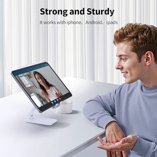 i WALK Adjustable Magnetic Phone Stand for Desk – Versatile Height and Angle Customization, Foldable Design for i Phone 16, 15, 14, 13, 12 Pro Max & Samsung Galaxy – Ergonomic Viewing Comfort, Sleek Black Finish for Modern Workspaces