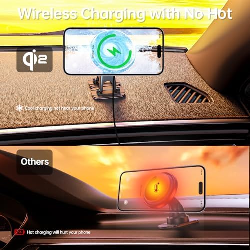 for Qi2 15W Magsafe Car Mount Charger, Heat Restriction Charging, 360° Adjustable and Foldable Phone Holder Charger for Vent/Dashboard, Fast Charging for iPhone 16 15 14 13 12 Series – Enhanced Compatibility and Speed