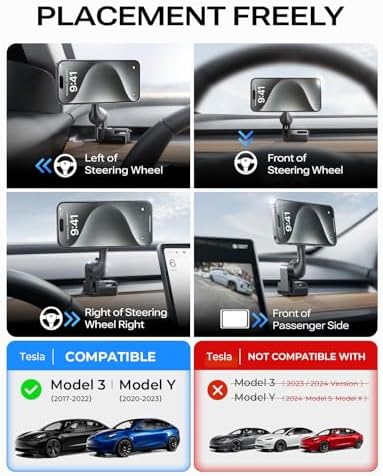 LISEN Mag Safe Phone Mount for Tesla Model 3 & Y – Secure, View-Friendly Holder for i Phone 16 Pro Max, Plus, 15 & 14 – Effortless Installation & Enhanced Stability for Ultimate Driving Convenience – Not Compatible with 2024 Models
