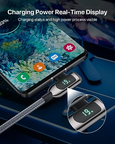 SOOPII 100 W Fast Charging Right Angle USB C to USB C Cable – 6.6 FT Zinc Alloy Braided with LED Display for Enhanced Performance, Compatible with i Phone 16/15, i Pad Air/Pro, Mac Book Pro, Samsung Galaxy S23/S22/S10, Google Pixel & LG Smartphones – Ideal for Gaming & Multitasking