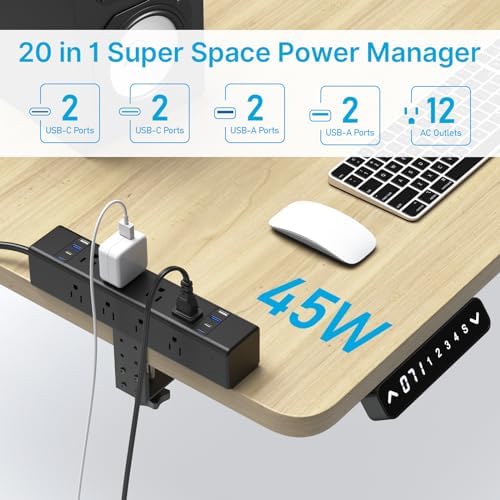 Revolutionize Your Workspace with the CCCEI 12-Outlet Power Strip and 20 W USB-C Charging Hub – Premium Surge Protector with 4800 J Defense, Easy-Access Switch, and 6 FT Cord for Thicker Desk Edges or Screw Mounting – Perfect for Home or Office Organization