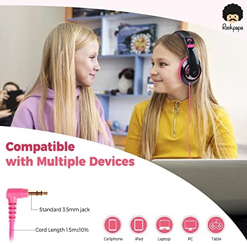 Rockpapa Kids Over-Ear Headphones – Lightweight Wired Audio Gear for School, Travel, and Home – Stylish White and Blue Design for Boys and Girls – Immersive Sound Quality with Adjustable Comfort and Durable Build for Young Audiophiles