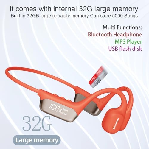 IHAO Ultra-Light Bone Conduction Bluetooth Headphones with Built-In MP3 Player – Open-Ear Ergonomic Earbuds for Active Lifestyles, Perfect for Cycling, Running, and Skiing – Sweat-Proof, Comfortable Fit with Exceptional Sound Clarity and Surround Awareness