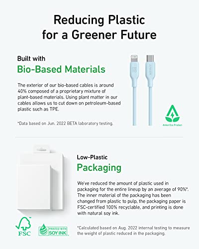 Anker 6 FT USB C to Lightning Cable – MFi Certified, Eco-Friendly Bio-Based Charging Cord for i Phone 14 and More – Stylish Purple Design for Enhanced Durability and Fast Data Transfer – Perfect for Home and Office Use