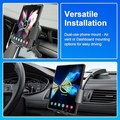 Revolutionary 2-in-1 Wireless Charging Car Mount for Samsung Galaxy Z Fold Series – 15 W Fast Charger & Versatile Phone Holder for Dashboard or Air Vent – Durable & Stylish Accessory for Effortless On-the-Go Charging and Accessibility