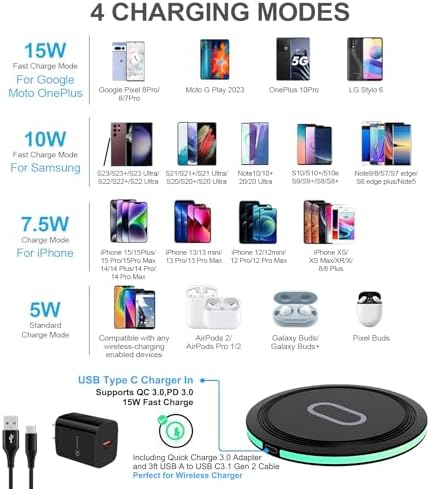 Samsung 15 W Fast Wireless Charging Pad – Ultimate Qi-Certified Charger for Galaxy S25/S23 Ultra & Google Pixel 9 – Sleek, Non-Slip Design for Swift Power-Up Anywhere – Enhanced Compatibility & Safe Performance