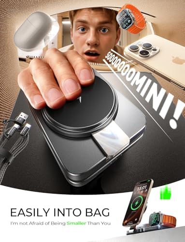 LISEN 3-in-1 Foldable Magnetic Wireless Charger Dock for Apple Devices – Compact Travel Charging Station for i Phone 16, 15, 14, 13, 12 Pro Max Plus, Apple Watch & Air Pods – Enhanced Mag Safe Compatibility and Fast Charging Efficiency